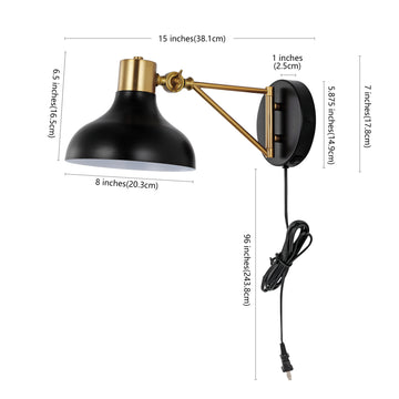 Lynn 15" Swing Arm Modern Midcentury Iron USB Charging Port LED Sconce - JONATHAN Y